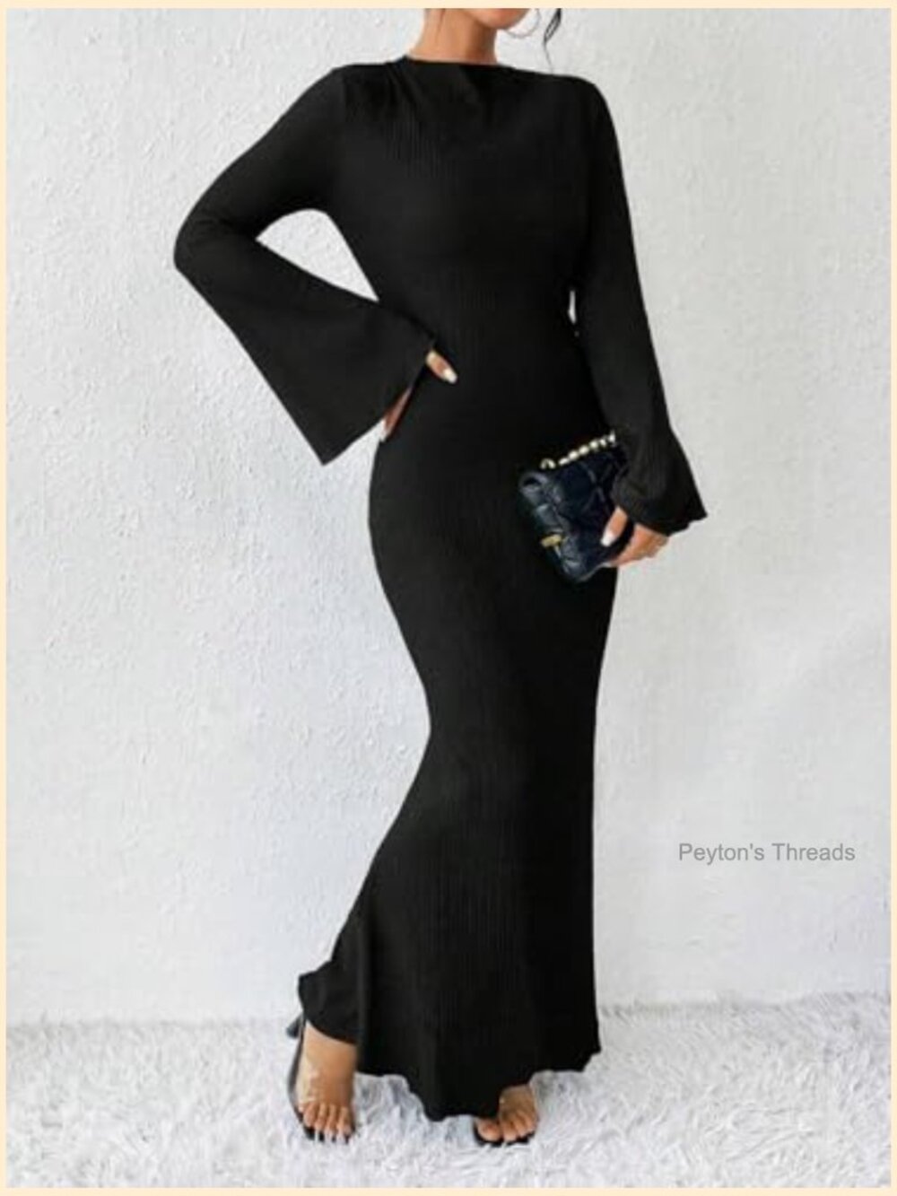 Maxi Dress with Flare Sleeves Mermaid Hem Boho - Picture 4 of 7